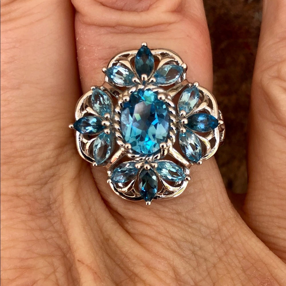 Pangea Mines London & Swiss Blue Topaz ring